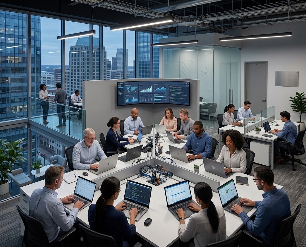 ISS Technologies engineers working together in the operations centre